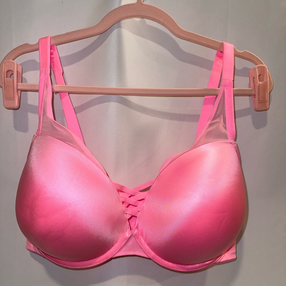 Torrid Pink Satin Lightly Padded Bra with Crisscross Front